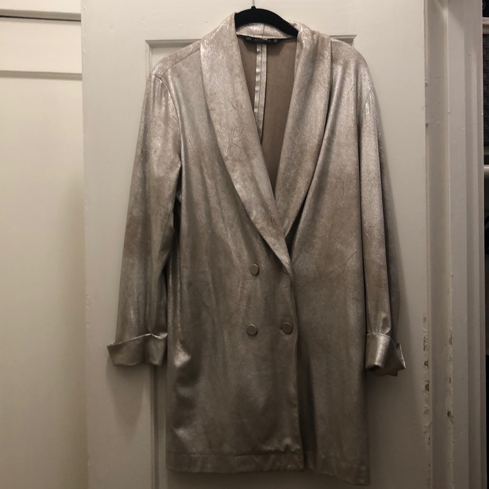 Zara Metallic Blazer Jacket / Dress - Silver - M